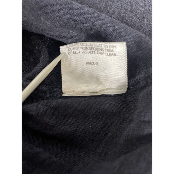 Eileen Fisher 100% Linen Top Sz PM Navy Blue Tunic Lagenlook Minimal Beaded - Picture 7 of 7